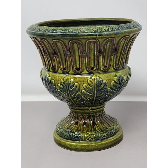 Vintage Green Leaf Motif Ceramic Planter/Vase MCM Stamped 5117‎ - Picture 1 of 11
